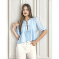Blusa Zoe Chic Cey Lino Manga Globo Lazos Delanteros Mujer