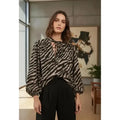 Blusa Animal Print Mujer Twill Elegante Casual Fiesta Volado