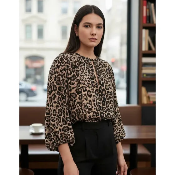 Blusa Animal Print Mujer Twill Elegante Casual Zafira