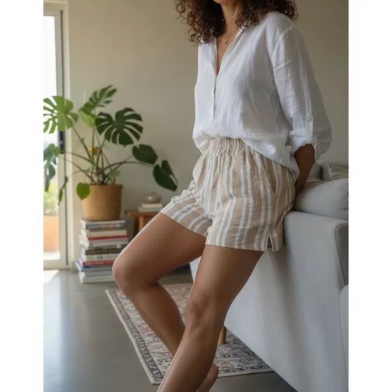 Short Sastrero Solana Chic Mujer Lino Con Elastico Fresco
