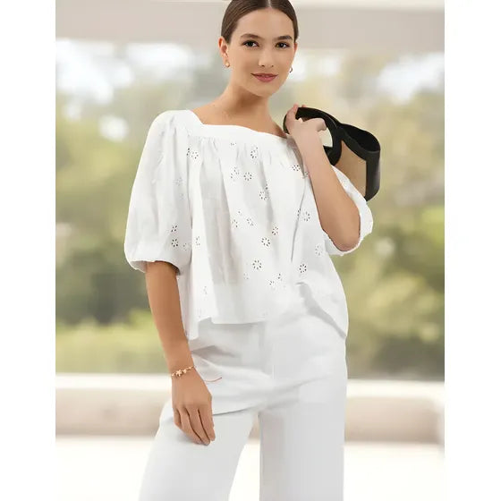 Blusa Ritual De Broderi Amplia Fresca Y Elegante Moda Mujer