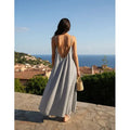 Vestido Largo Lino Rayado Breteles Regulables Escote Espalda