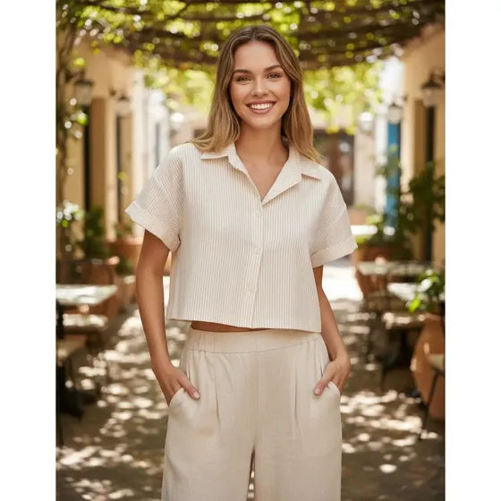 Camisa Mujer Elegancia Casual Pupera Manga Corta Poplin