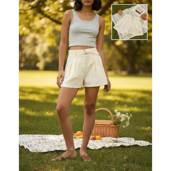 Short Sastrero Lino Bermudas De Vestir Pinzas Y Cinto