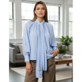 Camisa Mujer Elegante Manga Larga Lazo Cuello Botón Oculto
