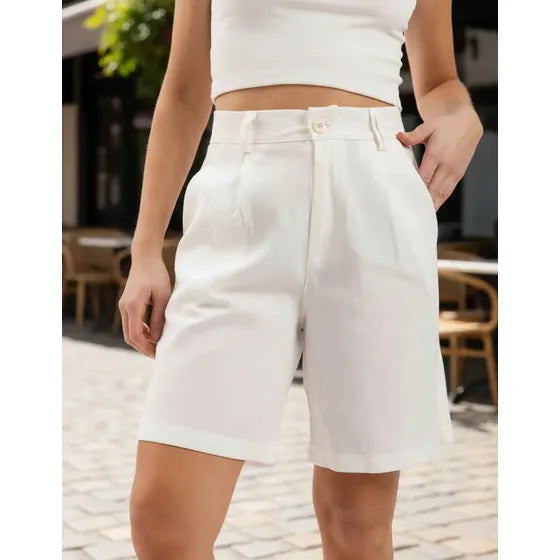 Bermuda Sastrera Mujer Mia Chic Short De Vestir Lino Premium