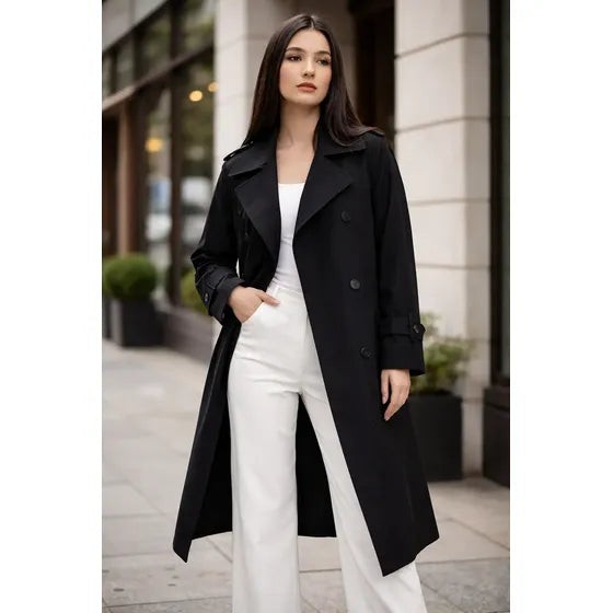 Piloto Largo Mujer Gabardina Impermeable Trench Urbano